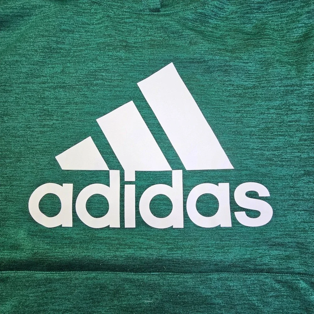 Adidas Boys XL 18/20 Green Heathered Pullover Hoodie 3-Stripe Logo Sweatshirt - Picture 4 of 11